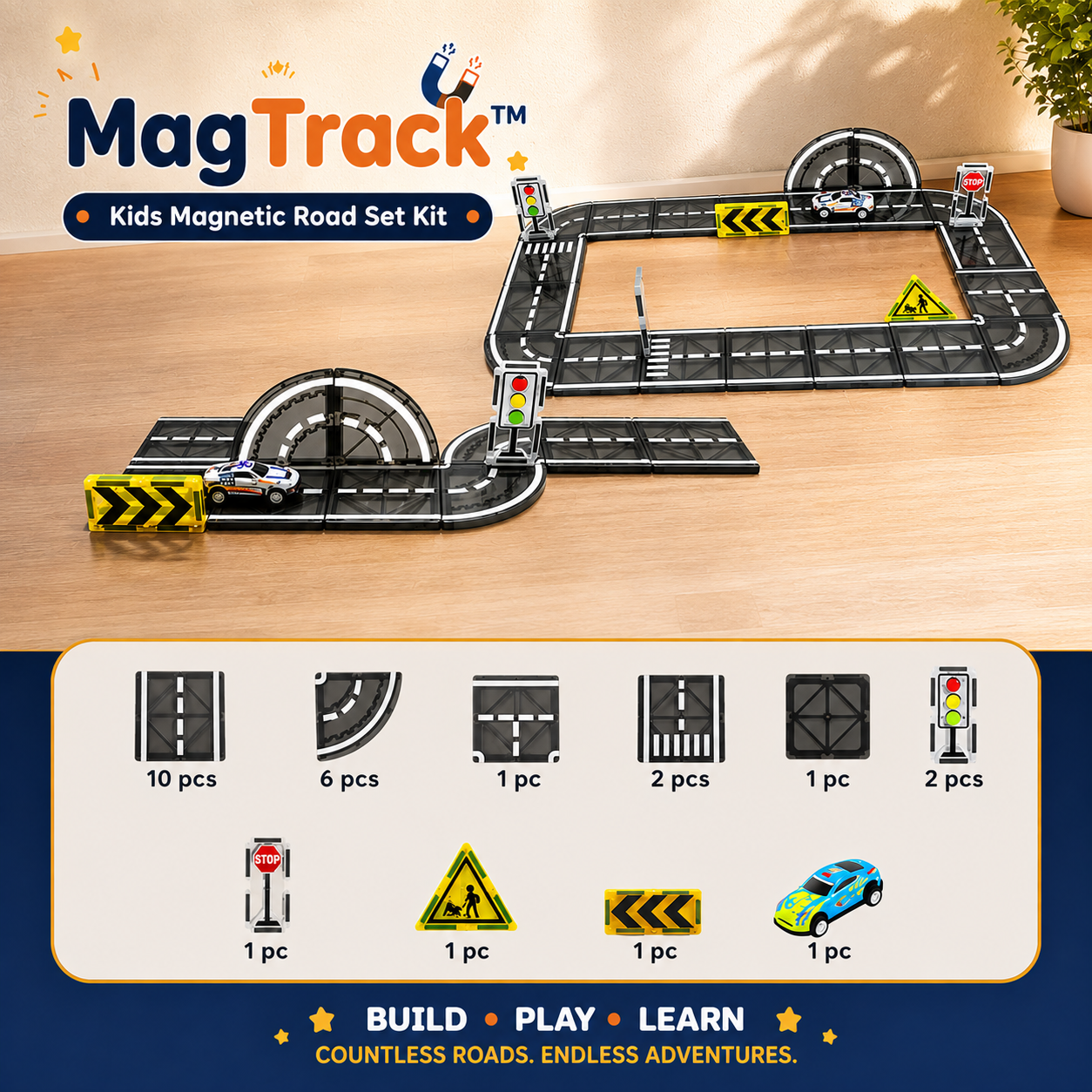 MagTrack™ - Kids Magnetic Road Set Kit