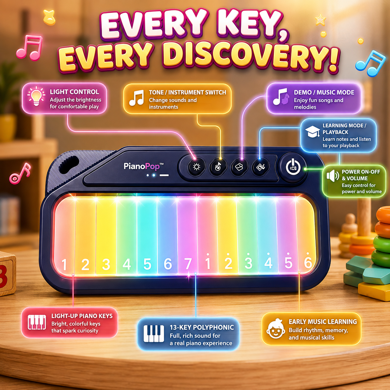 PianoPop™- Kids Educational Rainbow Piano
