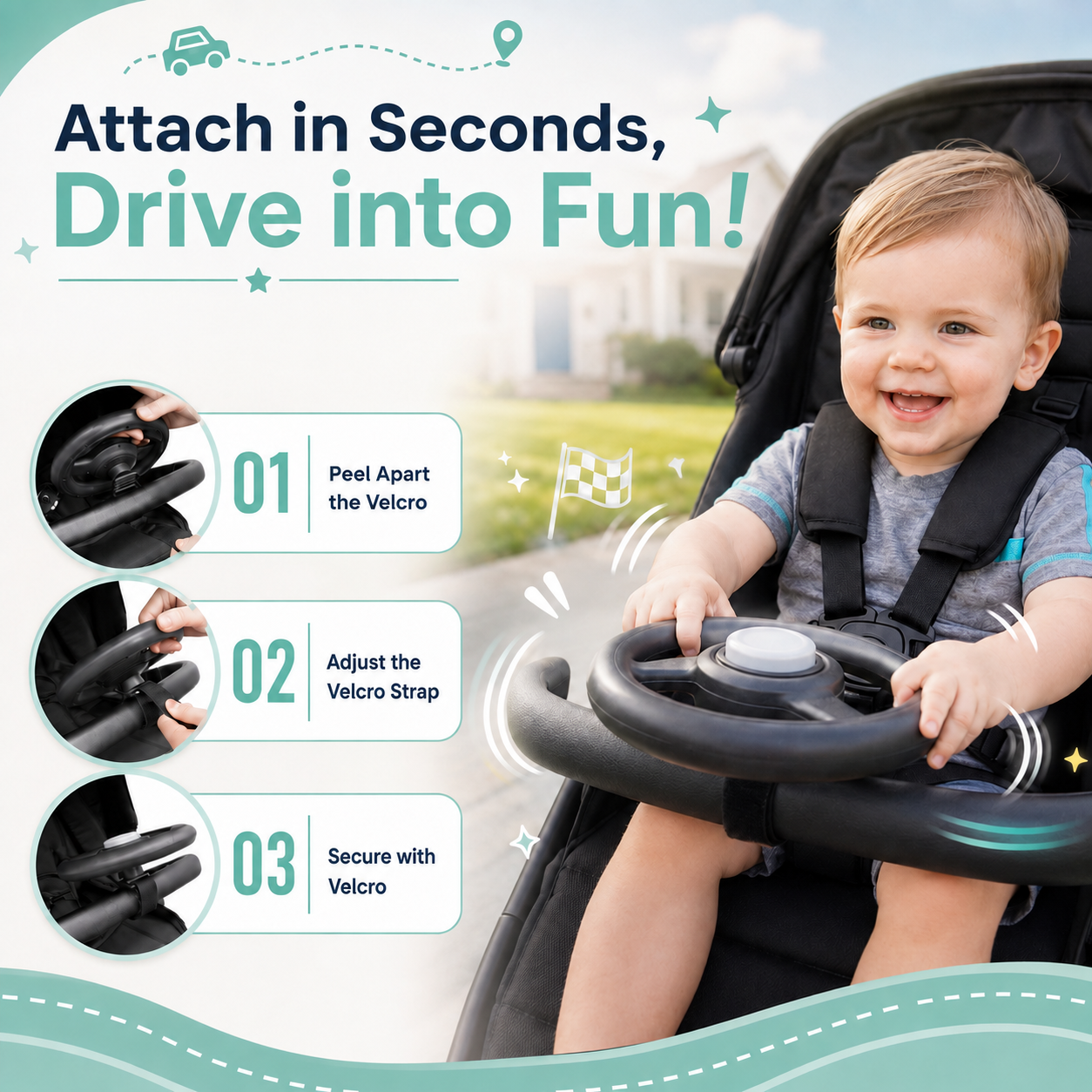 BuggyBuddy™ - Baby stroller steering wheel