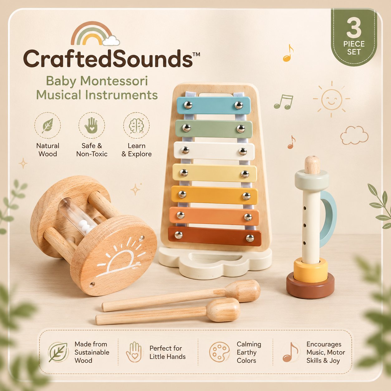CraftedSounds™ - Baby Montessori Musical Instruments