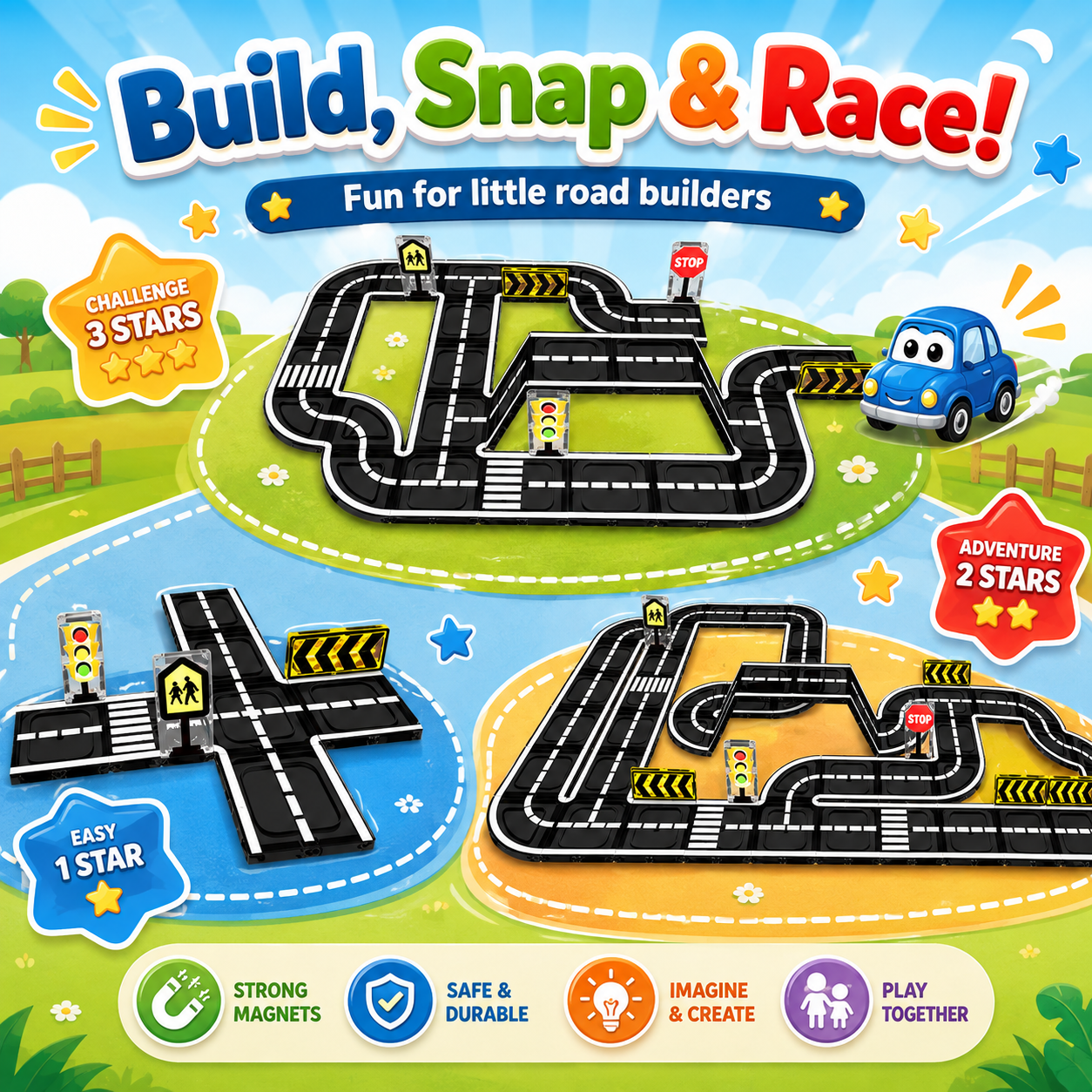 MagTrack™ - Kids Magnetic Road Set Kit