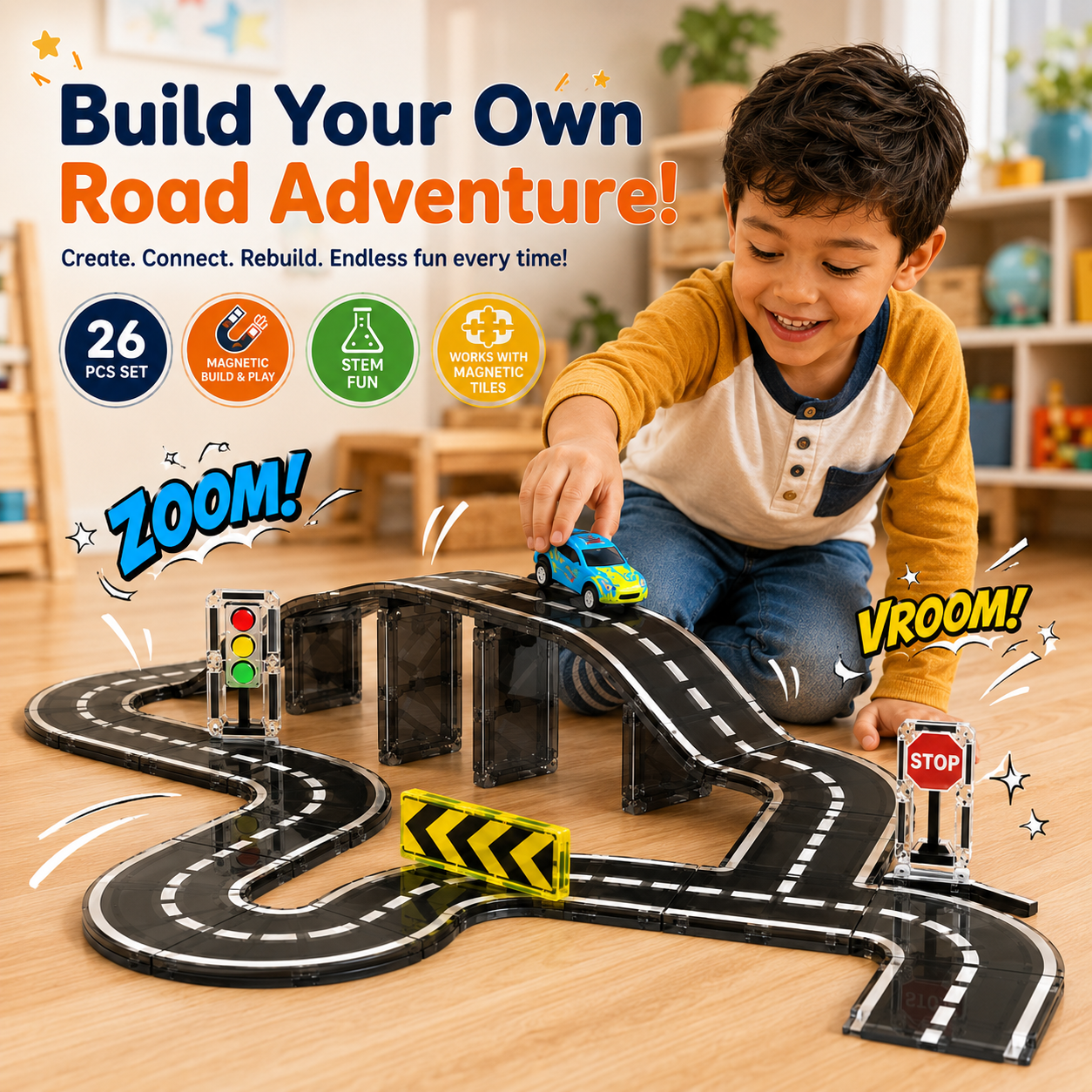 MagTrack™ - Kids Magnetic Road Set Kit