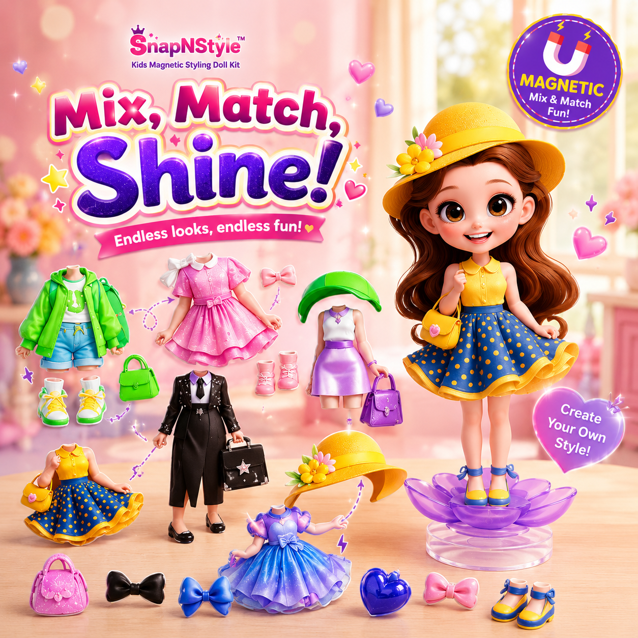 SnapNStyle™ - Kids Magnetic Styling Doll Kit