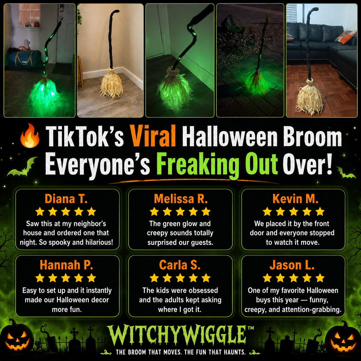 WitchyWiggle™ - Halloween Come to Life Broomstick