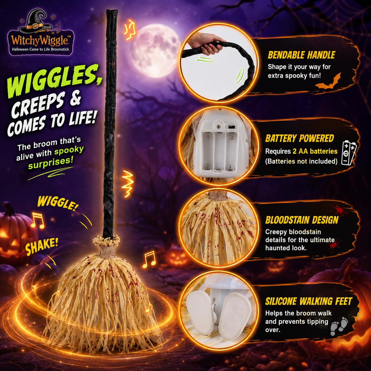 WitchyWiggle™ - Halloween Come to Life Broomstick