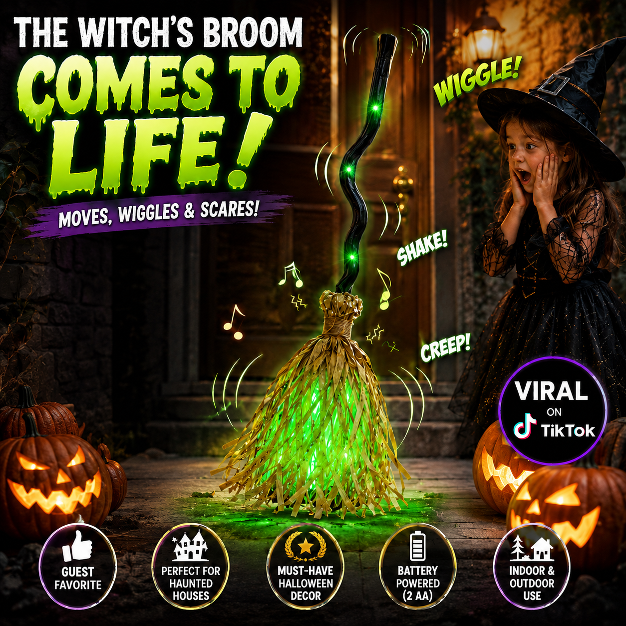 WitchyWiggle™ - Halloween Come to Life Broomstick