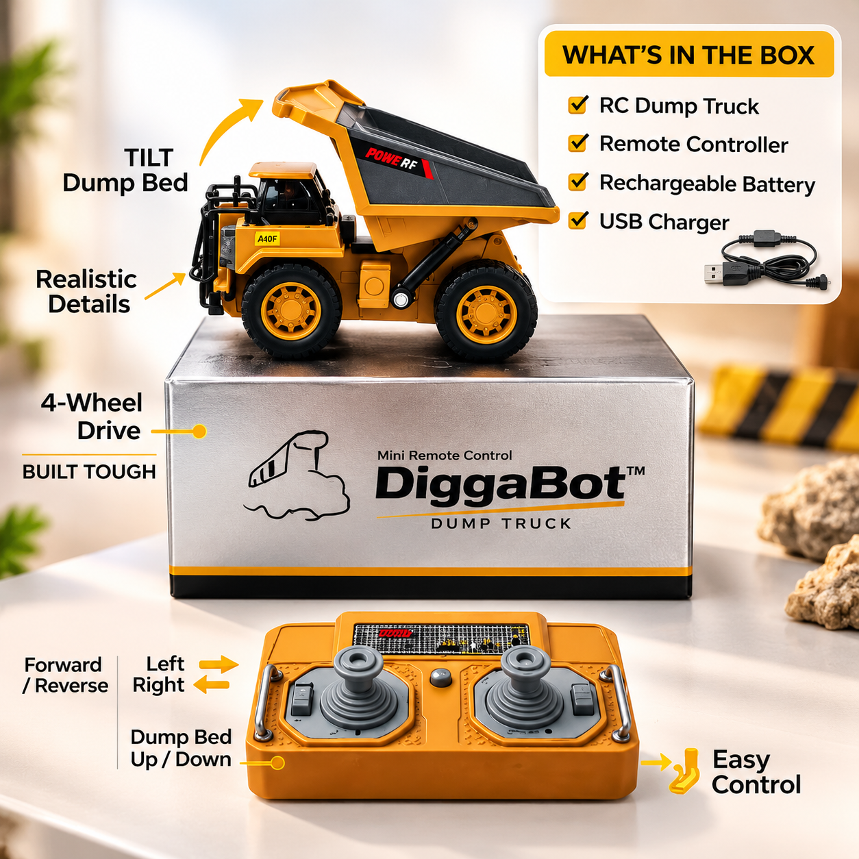 DiggaBot™ - Realistic Mini Remote Construction Vehicles
