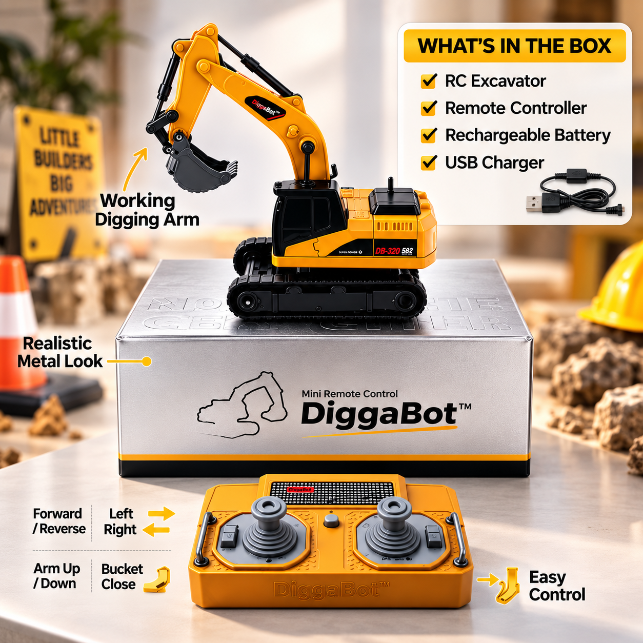 DiggaBot™ - Realistic Mini Remote Construction Vehicles