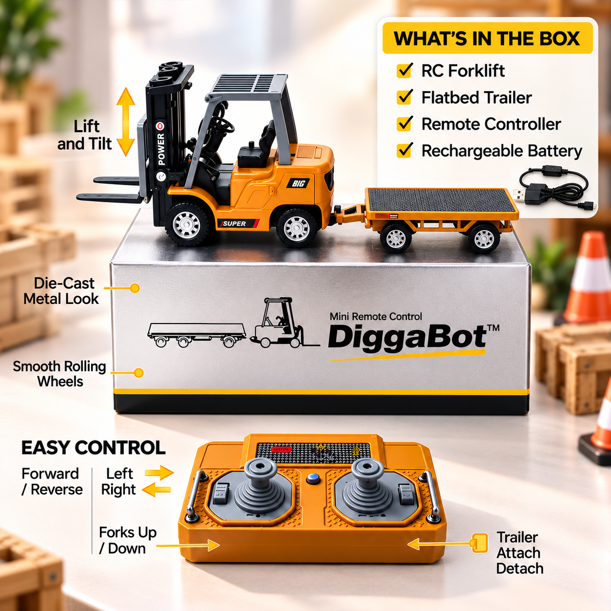 DiggaBot™ - Realistic Mini Remote Construction Vehicles